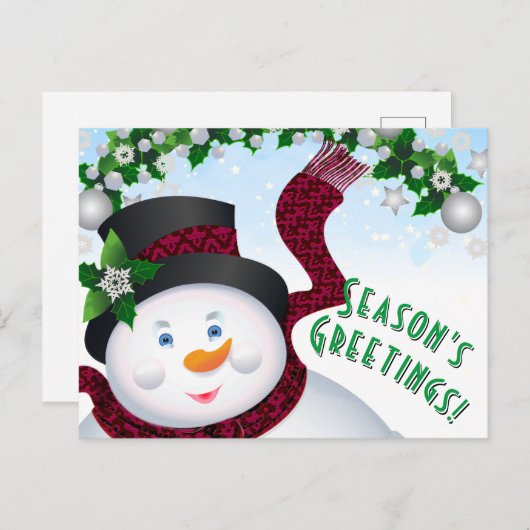 雪だるまクリスマスホリデー詩 シーズンポストカード (正面/裏面)