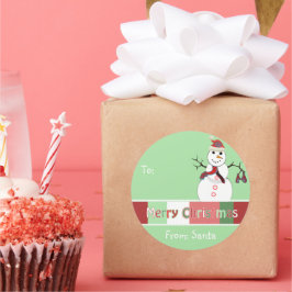 雪だるまクリスマスラベルグリーンが選択カラー ラウンドシール