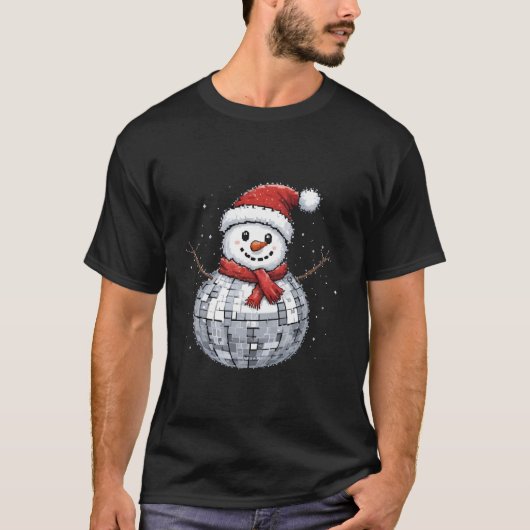 雪だるまクリスマスレトロサンタハットディスコボール Tシャツ (正面)