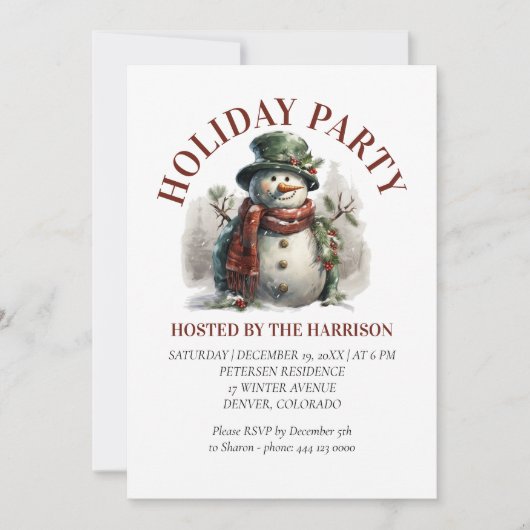 雪だるまクリスマスヴィンテージウィッシュ紙プレート 招待状 (正面)