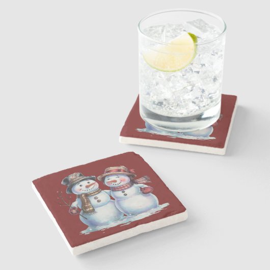 雪だるまクリスマスヴィンテージホリデイ ストーンコースター (横)