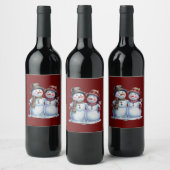 雪だるまクリスマスヴィンテージホリデイ ワインラベル (ボトル)