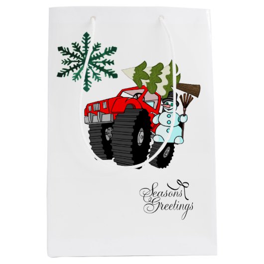 雪だるまクリスマス季節のごあいさつ抱き枕 ミディアムペーパーバッグ (正面)