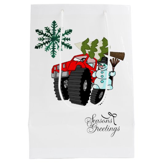 雪だるまクリスマス季節のごあいさつ抱き枕 ミディアムペーパーバッグ (裏面)