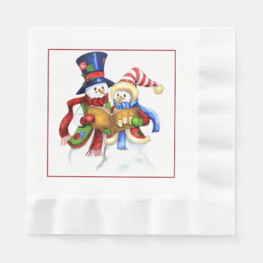 雪だるまクリスマス紙ナプキンズ 縁ありランチョンナプキン (正面)