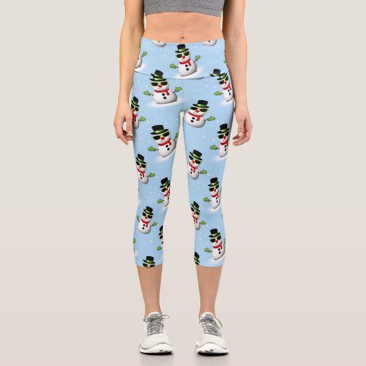 雪だるまクールクリスマスウィンターブルー カプリレギンス (正面)