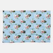 雪だるまクールクリスマスウィンターブルー キッチンタオル (横)