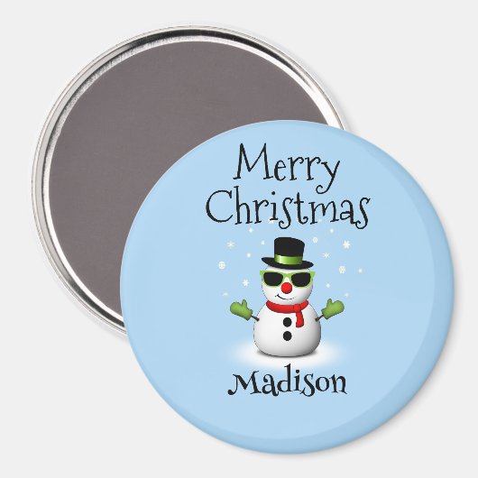 雪だるまクールメリークリスマスウィンター名前をカスタムする マグネット (正面/裏面)