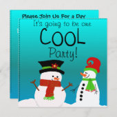 雪だるまクール誕生日パーティーの招待 招待状 (正面/裏面)