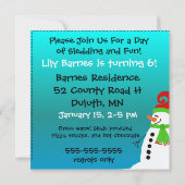 雪だるまクール誕生日パーティーの招待 招待状 (裏面)