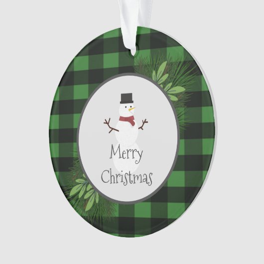 雪だるまグリーンバッファロープレイドオーナメント オーナメント (正面)
