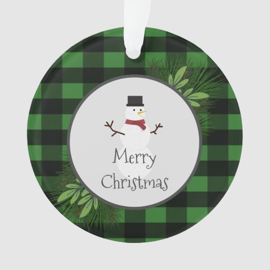 雪だるまグリーンバッファロープレイドオーナメント オーナメント (正面)