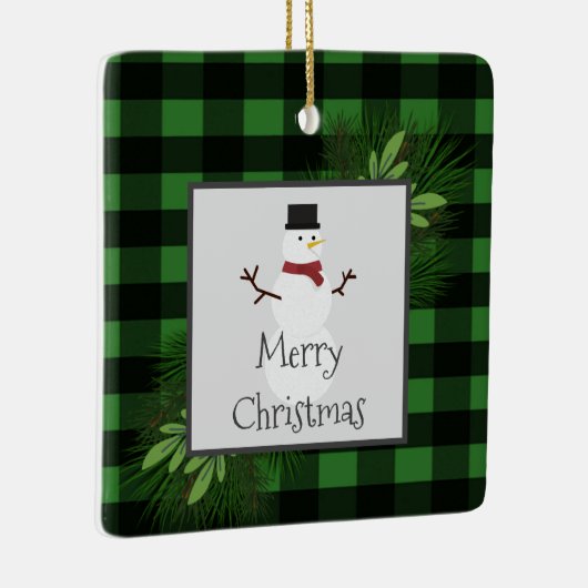 雪だるまグリーンバッファロープレイドセラミックオーナメント セラミックオーナメント (右)