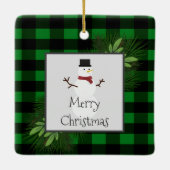 雪だるまグリーンバッファロープレイドセラミックオーナメント セラミックオーナメント (裏面)