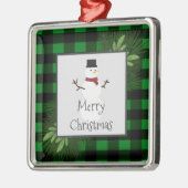 雪だるまグリーンバッファロープレイドセラミックオーナメント メタルオーナメント (左)