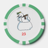 雪だるまグリーン25ストライプのトランプのポーカーチップ ポーカーチップ (正面)