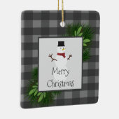 雪だるまグレーバッファロープレイドセラミックオーナメント セラミックオーナメント (右)