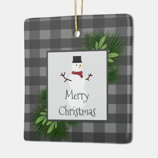 雪だるまグレーバッファロープレイドセラミックオーナメント セラミックオーナメント (左)