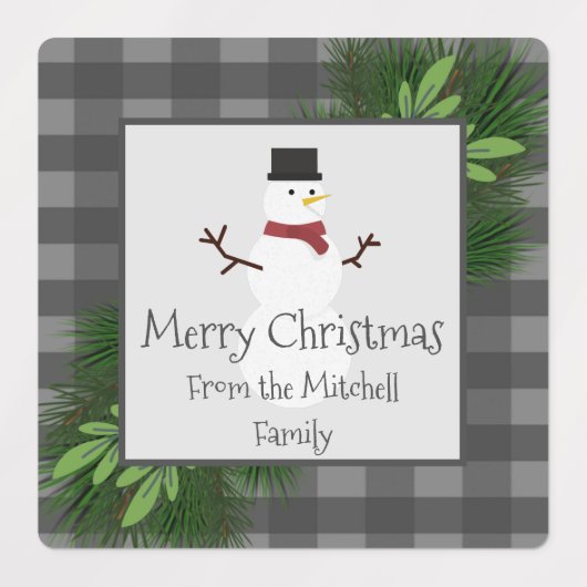 雪だるまグレーバッファロープレイドベーキングラベル ラベル (デザイン1)