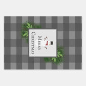 雪だるまグレーバッファロープレイドラッピング紙 ラッピングペーパーシート (正面2)