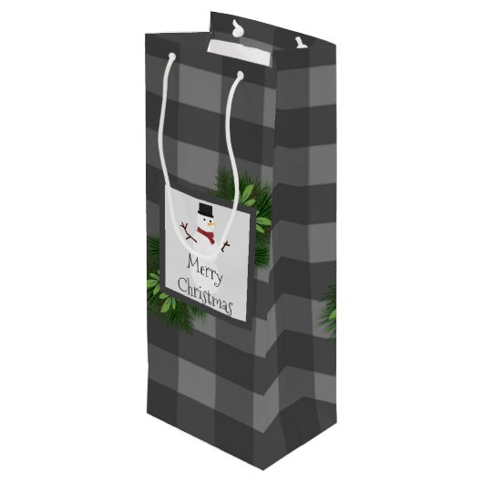 雪だるまグレーバッファロープレイドワイン抱き枕 ワインギフトバッグ (裏面アングル)