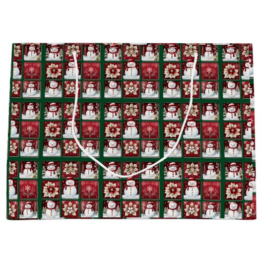 雪だるまコラージュ ラージペーパーバッグ (正面)