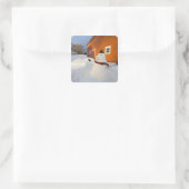 雪だるまコロンビア秋の赤い納屋の前に スクエアシール (バッグ)