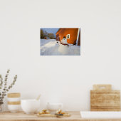 雪だるまコロンビア秋の赤い納屋の前に ポスター (キッチン)