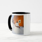 雪だるまコロンビア秋の赤い納屋の前に マグカップ (正面左)