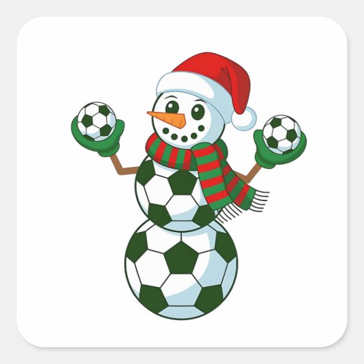 雪だるまサッカークリスマススポーツ愛好家 スクエアシール (正面)