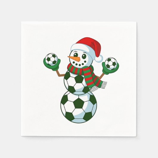 雪だるまサッカークリスマススポーツ愛好家 スタンダードカクテルナプキン (正面)