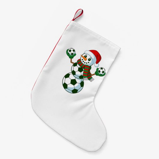 雪だるまサッカークリスマススポーツ愛好家 スモールクリスマスストッキング (正面 (吊り時))
