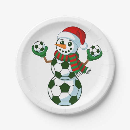 雪だるまサッカークリスマススポーツ愛好家 ペーパープレート (正面)