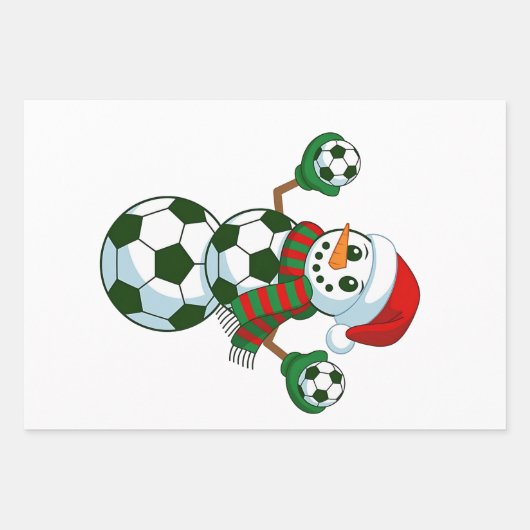 雪だるまサッカークリスマススポーツ愛好家 ラッピングペーパーシート (正面)