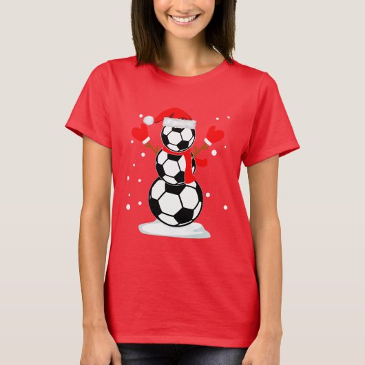 雪だるまサッカーTシャツおもしろいクリスマスギフトシャツ Tシャツ (正面)