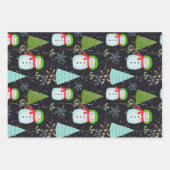 雪だるまサンタスノーグローブクリスマスホリデーパターン ラッピングペーパーシート (正面)