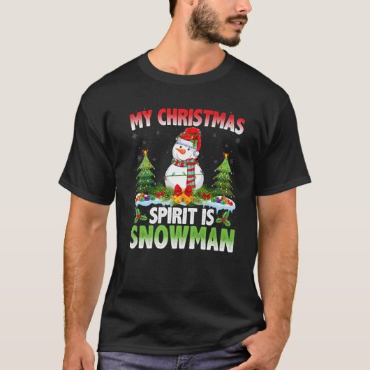 雪だるまサンタハットを着て私のクリスマススピリットはS Tシャツ (正面)