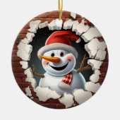 雪だるまサンタハット – 3D セラミックオーナメント (正面)