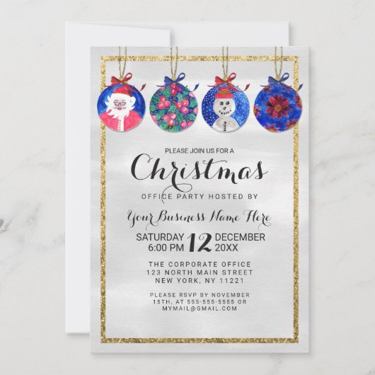 雪だるまサンタフローラオーナメント企業のクリスマス 招待状 (正面)