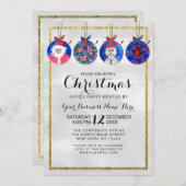 雪だるまサンタフローラオーナメント企業のクリスマス 招待状 (正面/裏面)