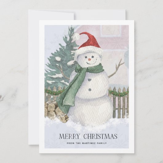雪だるまサンタ・ハット・パイン・ツリー・クリスマスカード (正面)