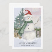 雪だるまサンタ・ハット・パイン・ツリー・クリスマスカード (正面/裏面)