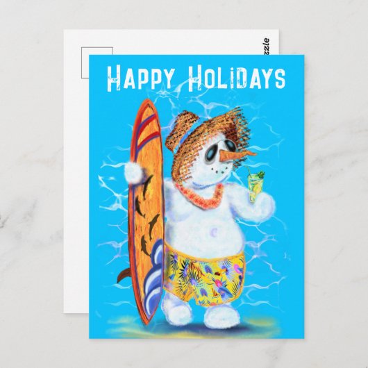 雪だるまサーファーおもしろいハッピーホリデーズハガキ ポストカード (正面/裏面)