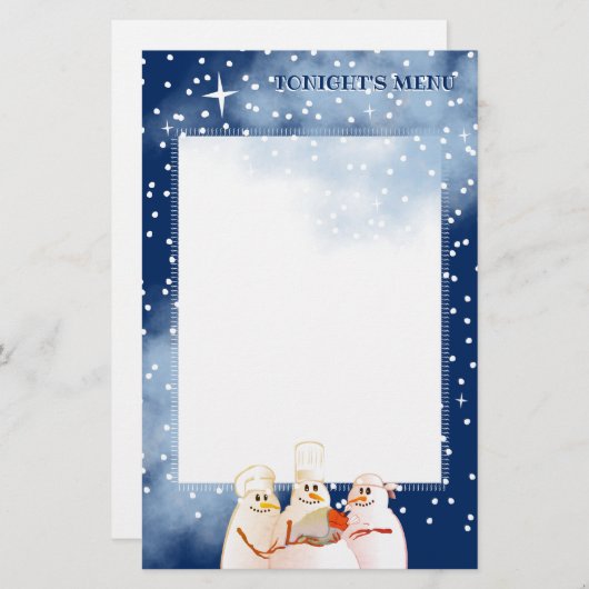 雪だるまシェフのクリスマスホリデーメニュー文房具 便箋 (正面/裏面)