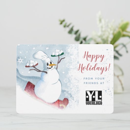 雪だるまシェフカテラーレストラン料理クリスマス シーズンカード (スタンド正面)