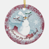 雪だるまシェフ料理グルメクリスマスジョイ セラミックオーナメント (正面)