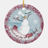 雪だるまシェフ料理グルメクリスマスジョイ セラミックオーナメント (裏面)