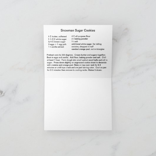 雪だるまシュガークッキーレシピカード シーズンカード (内部)