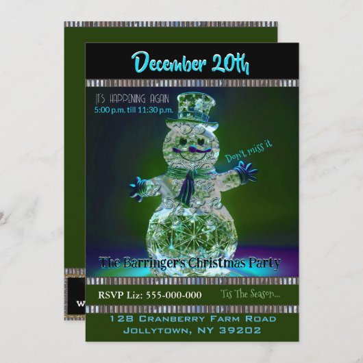 雪だるまショーマンアニュアルクリスマスパーティの招待状 招待状 (正面/裏面)