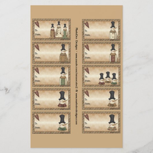 雪だるまシートのギフトラベル- 10デザイン チラシ (正面)